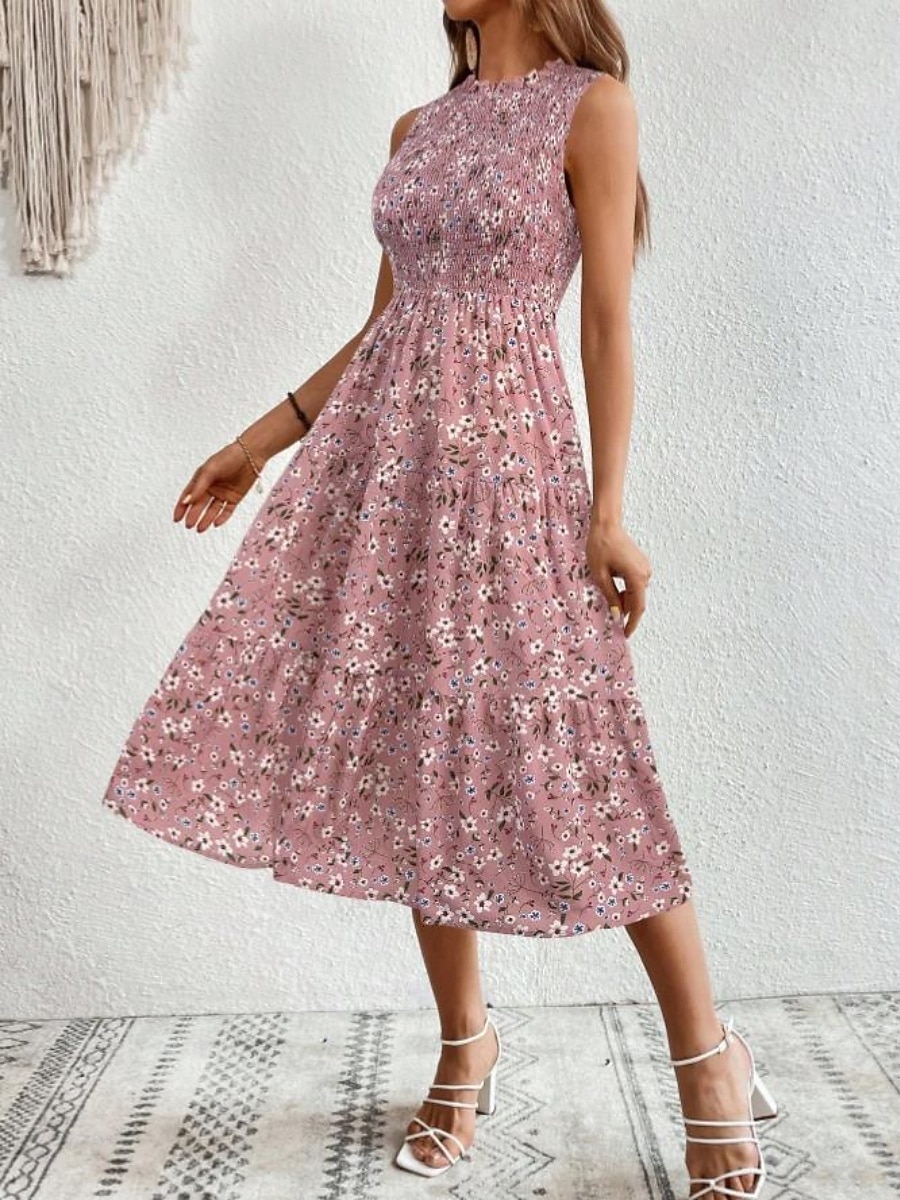 Damskie Sukienka midi Codzienne sukienki Sukienka A line Sukienka w kwiatki Elegancja Moda Nowoczesny Na zewnątrz Urlop Wyjściowe Regularny Kwiaty Bez rękawów Półgolf Niebieski Biały Rumiany róż Lato 2026 - $27.99 –P19