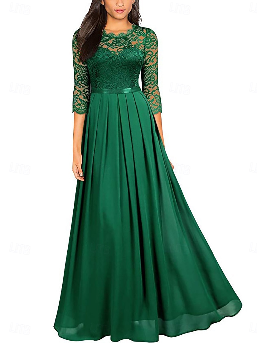 Damen Maxikleid Partykleid Cocktailkleid Elegant Mode Modern Abendgesellschaft Party Hochzeit Normale Passform Einfach Dreiviertelarm Rundhalsausschnitt Schwarz Wein Grün Dunkelblau Sommer Frühling 2026 - $35.99 –P3