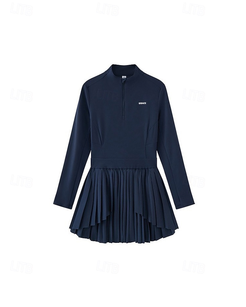 Damen Einfarbig Tenniskleid mit Shorts Sportkleid Golf-Polo-Kleid Langarm Plissiert Viertel Postleitzahl Asymmetrisch Elastisch Schweißableitend Atmungsaktiv Tennis Golfspiel Pickleball Hoher 2026 - CAD $105.99 –P6