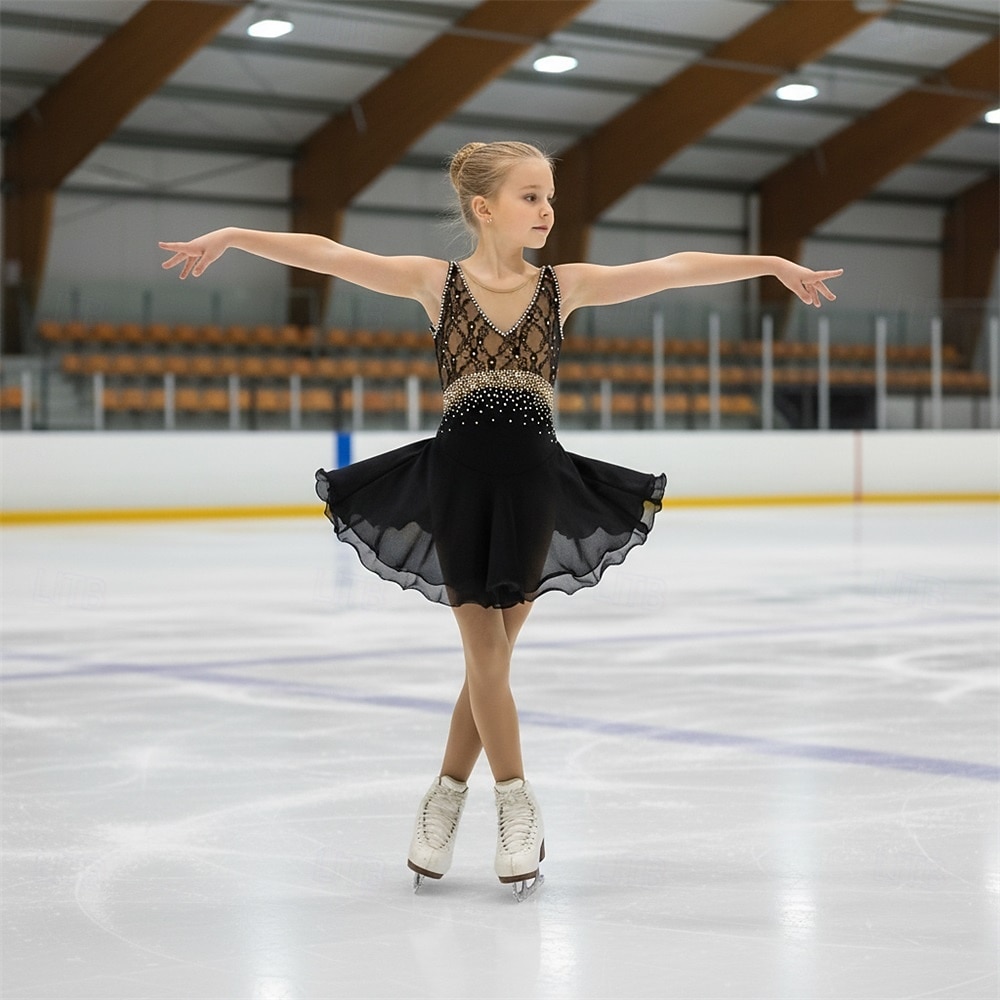 Abito da pattinaggio artistico Ragazze Pattinaggio sul ghiaccio Vestito Lilla Nero Bianco Patchwork Schiena aperta Elasticizzato Allenamento Competizione Vestiti da pattinaggio sul ghiaccio Classico del 2026 a $188.99 –P1