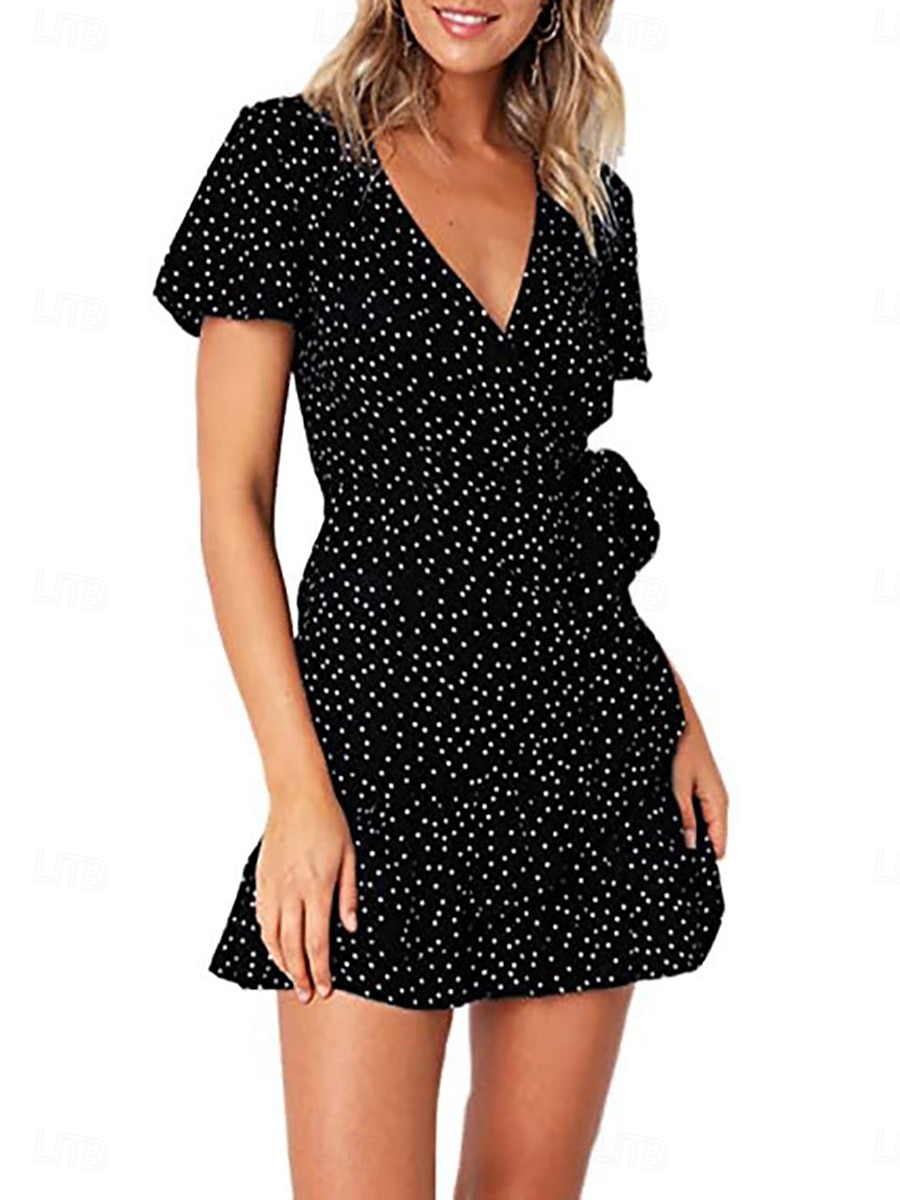 Mujer Mini vestido Vestido informal Vestido Estampado Elegante Moda Moderno Exterior Vacaciones Noche Ajuste regular A Lunares Manga Corta Escote en Pico Negro Rojo Azul Oscuro Verano Primavera Otoño 2026 - $19.99 –P2