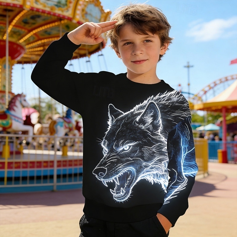 Dla chłopców 3D Graficzny Wilk Bluzy Pullover Długi rękaw Druk 3D Wiosna Jesień Aktywny Moda Moda miejska Dzieci 4-12 lat Półgolf Codzienny Na zewnątrz Regularny 2026 - $22.99 –P6