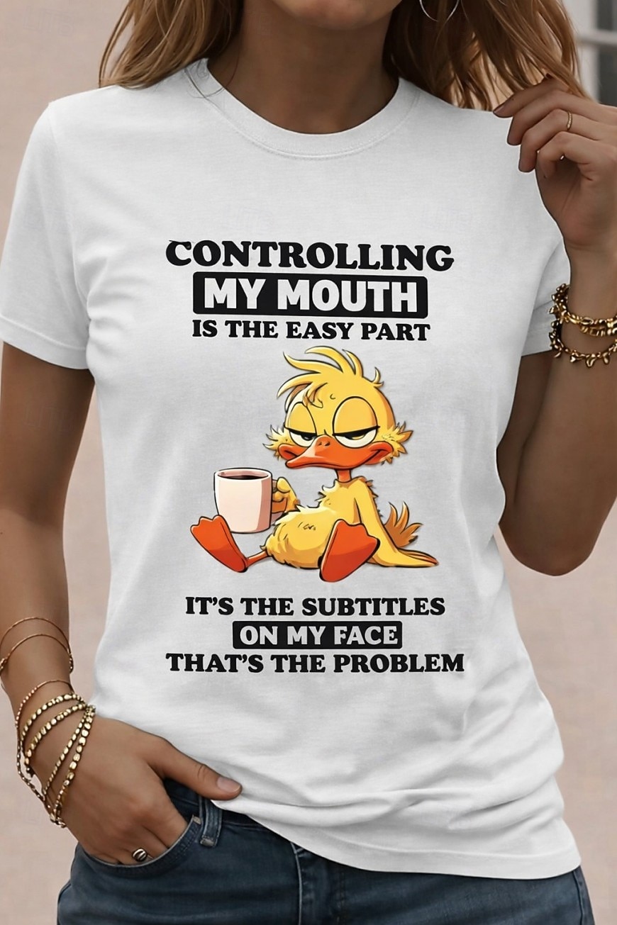 t-shirt da donna con citazioni divertenti e umoristiche, stampa grafica, lettera, elegante, classica, casual, manica corta, girocollo, top regolari, per tutti i giorni, weekend, bianco/nero, bianco del 2026 a $21.99 –P1
