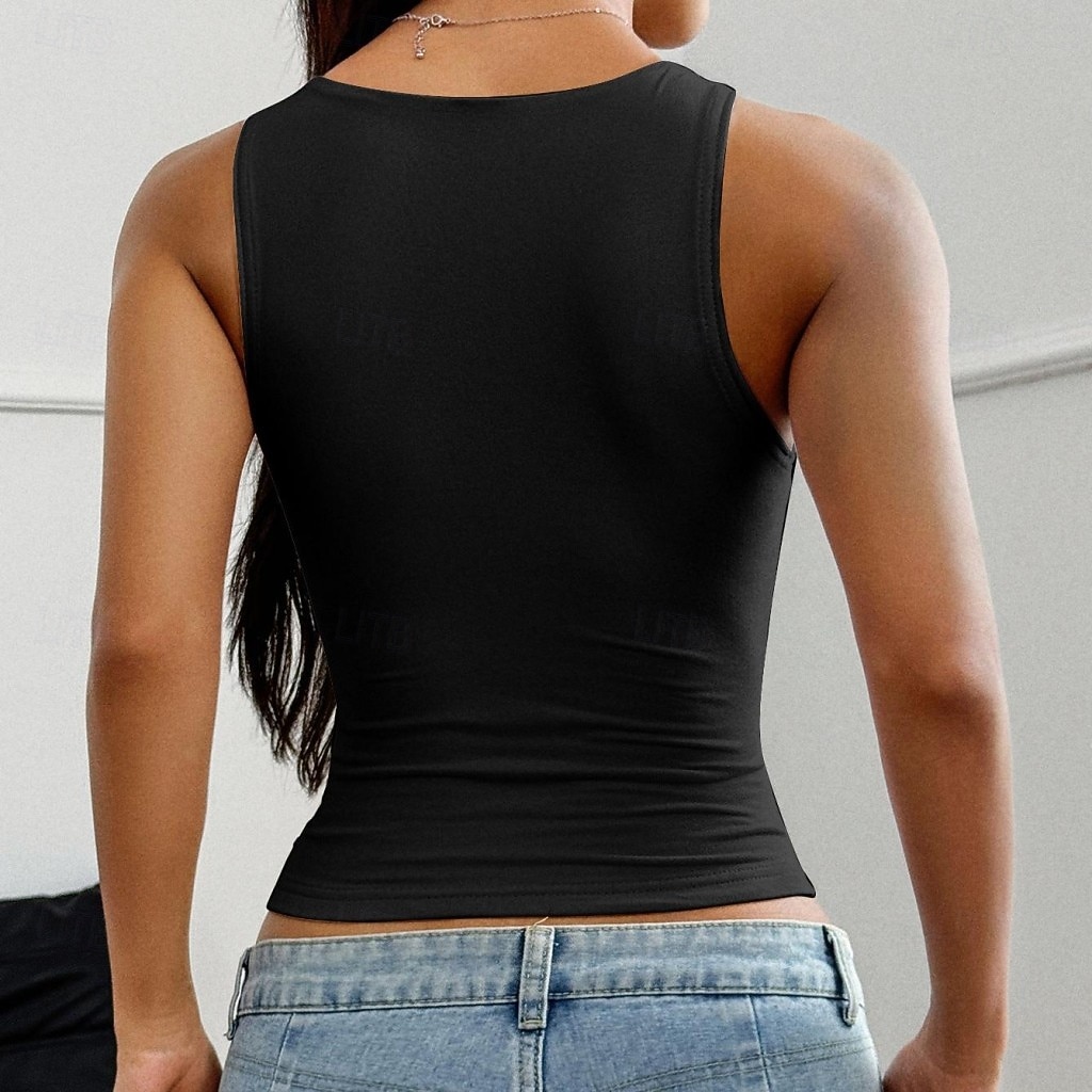 Dam Linne Slimfit topp Tunika Ensfärgat Elegant Stylish Varm Ärmlös remmar Crop Tops Dagligen Sport Utekväll Svart Vit Gul Rodnande Rosa Marinblå Sommar Vår 2026 - $19.99 –P4
