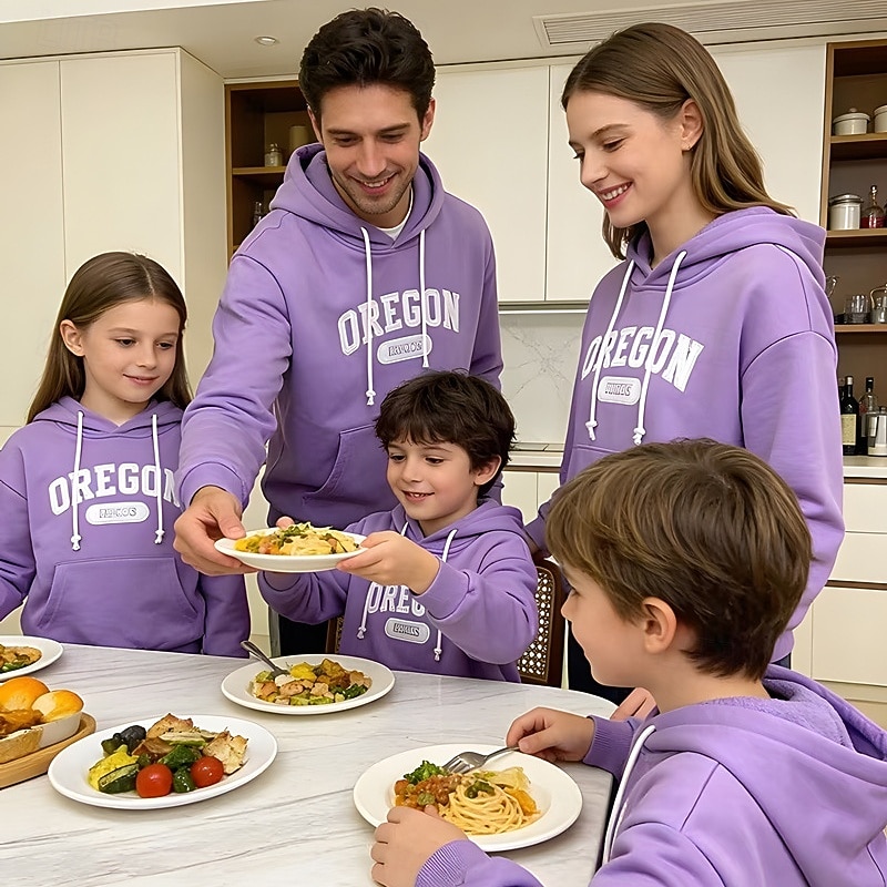 Family Tops Letter Casual Print Red Light Purple Beige Long Sleeve Active Matching Outfits 2026 - $45.99 –P9