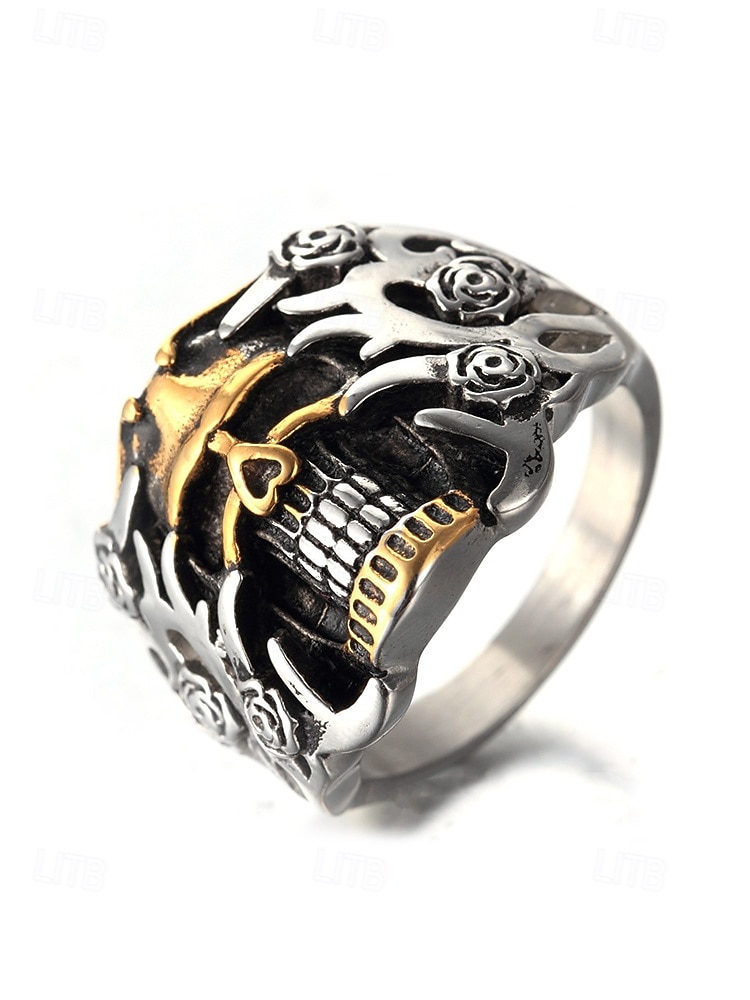 2026年 メンズ ステンレススチール ゴシック スカル リング、マルチサイズ バイカー パンク ステートメント バンド、花柄ディテール、カジュアルウェア、旅行、休暇、ハロウィン スタイリングに最適な大胆なファッション ジュエリー  コレクション – $9.99 –P8
