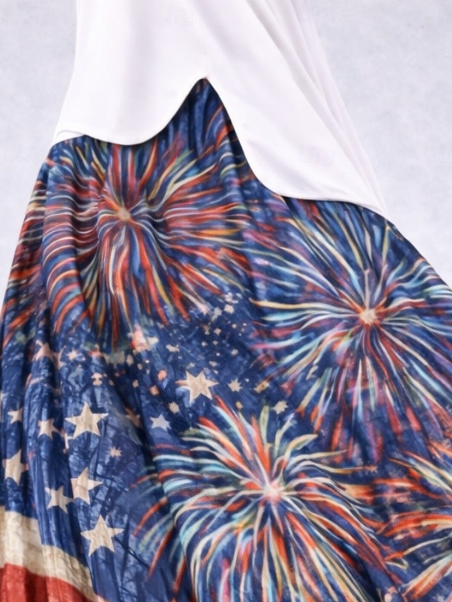 Damskie Spódnica wakacyjna Elegancja Moda Codzienny Maxi Wysoka talia Spódnice Graficzny Kieszeń Nadruk Średnio elastyczny Codzienny Urlop Niebieski Czerwony Lato 2026 - $48.99 –P2