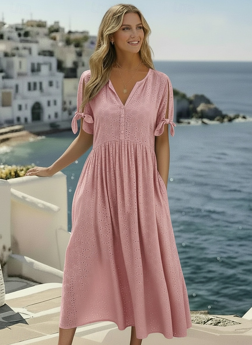 Damskie Sukienka midi Biała sukienka Sukienka A line Plisowana sukienka Zwykła sukienka Elegancja Moda Nowoczesny Codzienny Na zewnątrz Plaża Luźna Równina Krótki rękaw W serek Niebieski Czarny Biały 2026 - $28.99 –P4