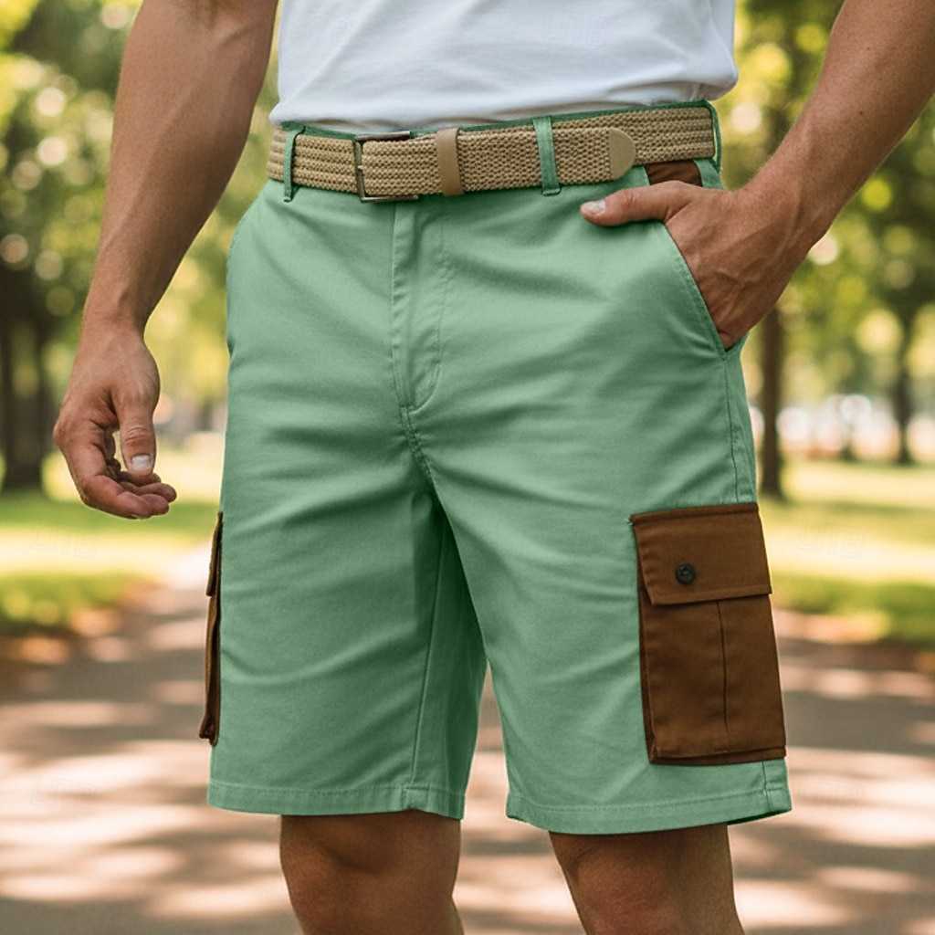 Per uomo Pantaloncini cargo Shorts Shorts di Lino Pantaloncini Estivi Patchwork Tasca Blocco di colori Comodità Traspirante Corto Casuale Quotidiano All'aperto Moda Designer Verde Cachi Inelastico del 2026 a $25.99 –P1
