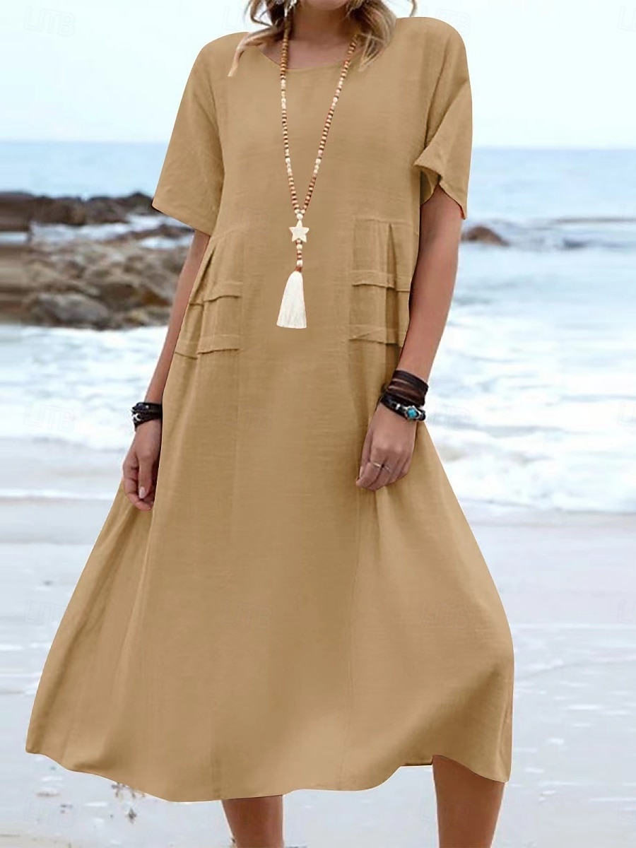 Damen Midikleid A Linie Kleid Sommerkleid Lässig Täglich Lässiger Schnitt Einfach Kurzarm Rundhalsausschnitt Blau Gelb Rosa Orange Sommer 2026 - $25.99 –P13