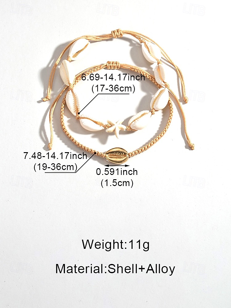 2026年 レディースボヘミアンシェルアンクレットセット、マルチカラー、調節可能、ビーチでの休暇やカジュアルな普段着に最適  コレクション – $7.99 –P10