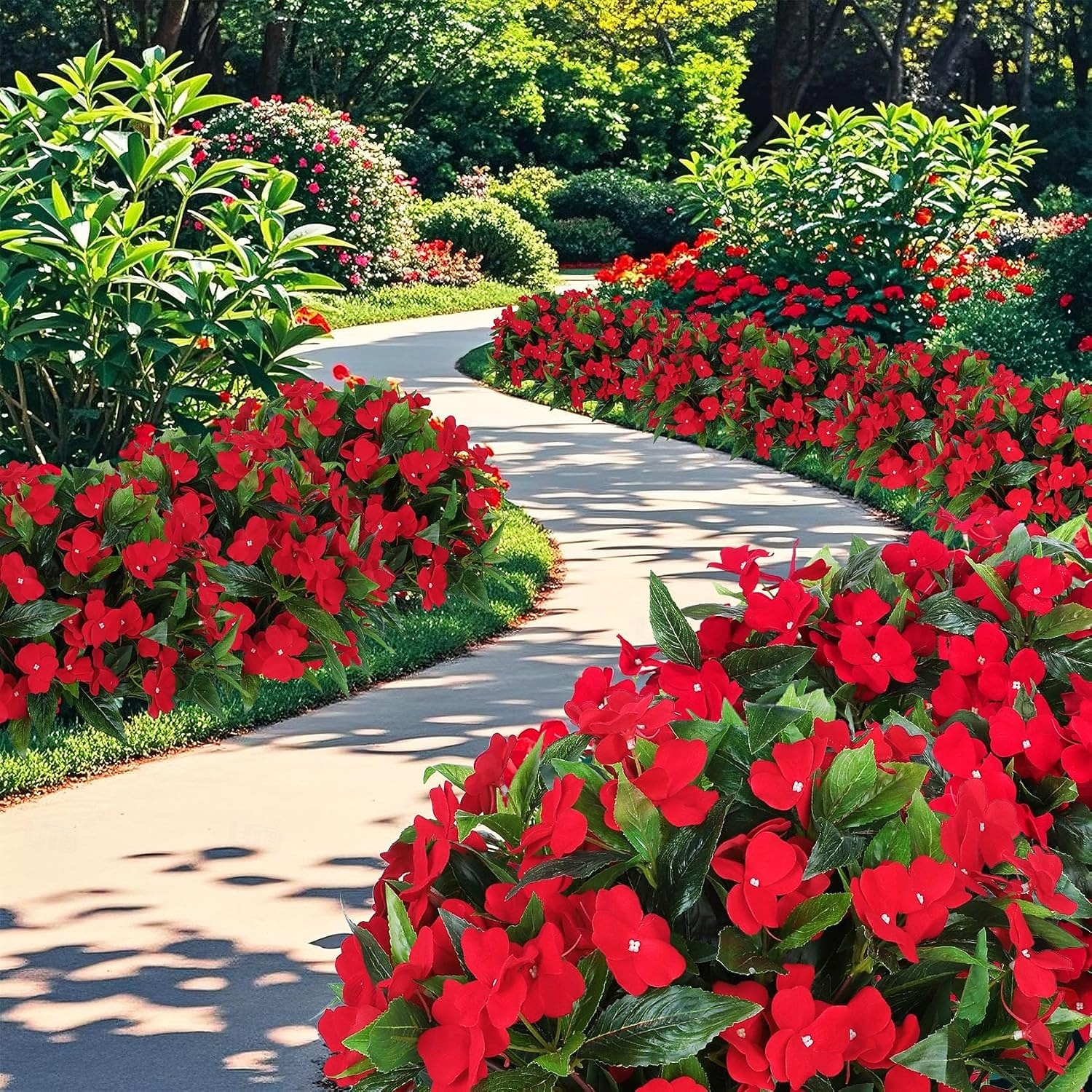 6 ramos de flores artificiales de impatiens para decoración de exteriores, ramo de flores de seda, plantas artificiales resistentes a los rayos UV para primavera y verano, jardín, porche, ventana, 2026 - $31.99 –P5