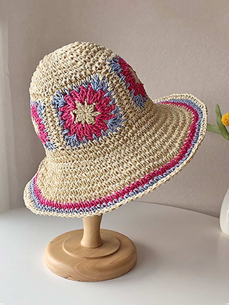 Gewebter Damen-Sonnenhut im Boho-Stil, mehrfarbig, faltbar, perfekt für Strand- und Resorturlaube sowie als lässiger Alltagsbegleiter 2026 - $14.99 –P6