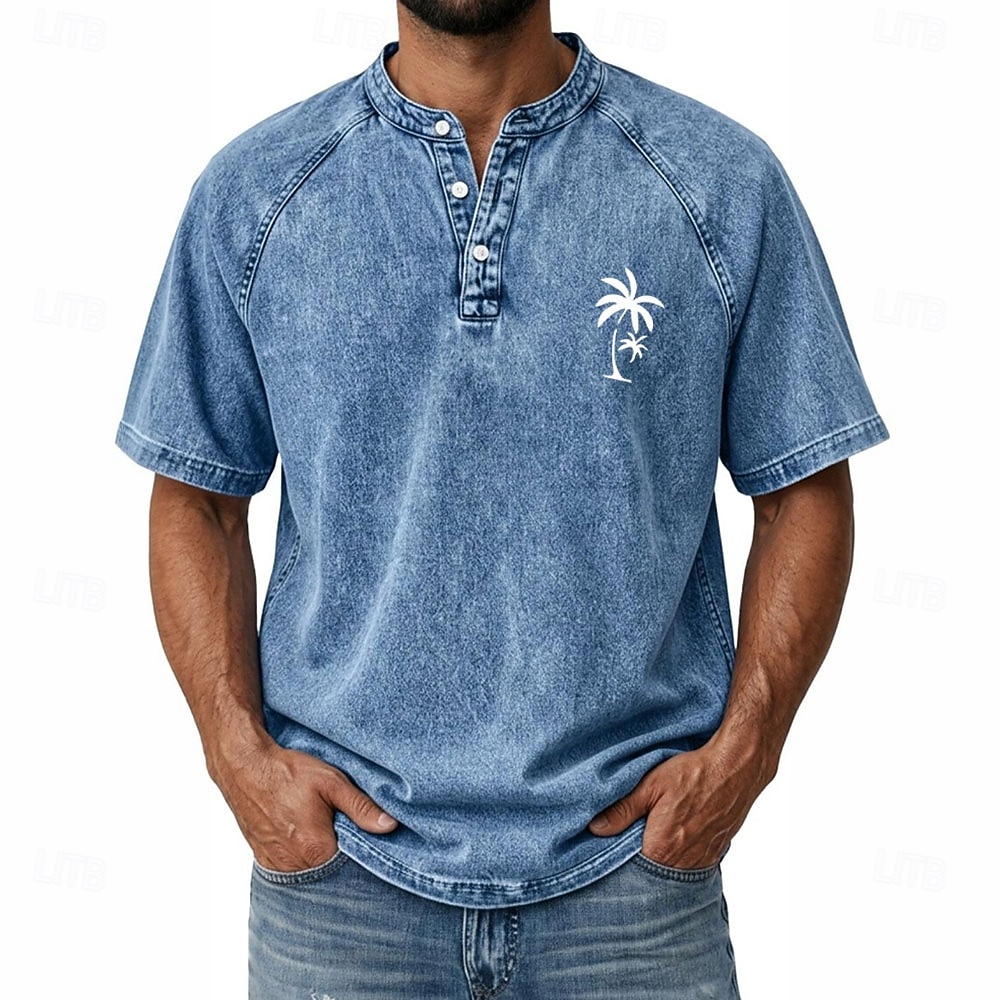 Herr Kokosnötsträd T-shirt Deminskjorta Tvätta skjorta i 100 % bomull Kortärmad Vintage Streetwear Ledigt Ledigt Hem Gata Höst vinter Sommar Vår Svart Rosa ljusgrön Grå Ljusblå Hög krage Henley 2026 - $31.99 –P2