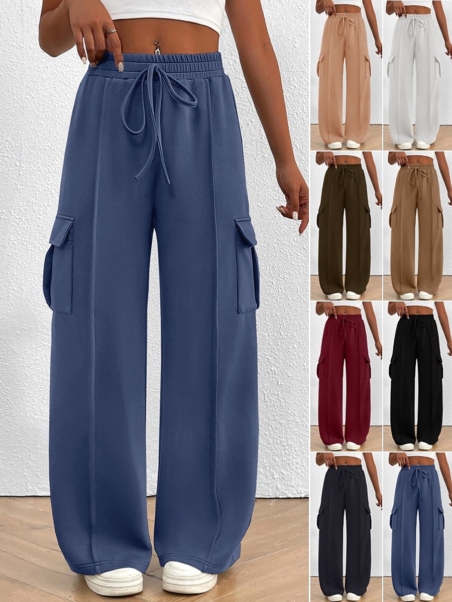 Women's Cargo Pants Chinos Vacation Streetwear Casual Full Length Medium Waist Plain Drawstring Pocket Comfy Comfort Micro-elastic Daily Outdoor Street Black White Dark Navy Royal Blue Spring Fall 2026 - $32.99 –P1