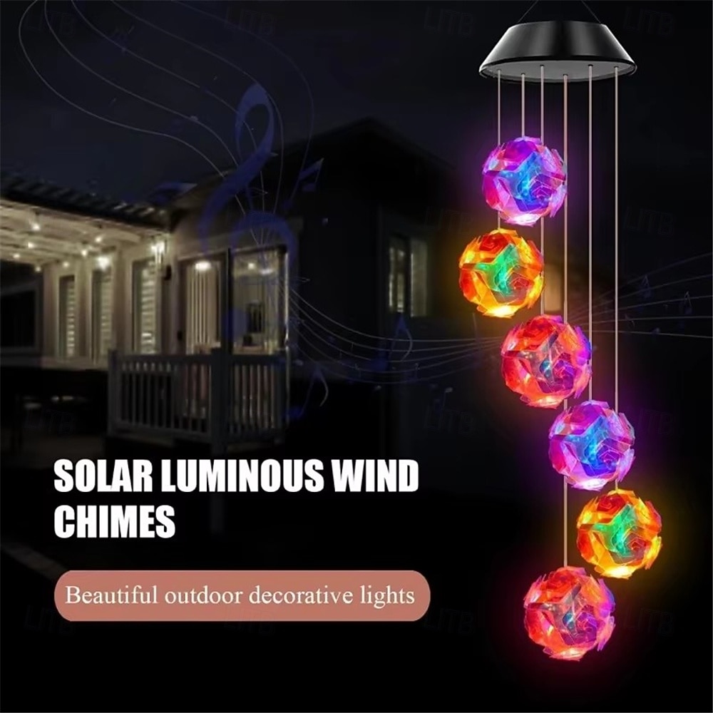 Solar Powered Color Changing Pink Embroidered Ball Flower Wind Chime Light Waterproof Outdoor Night Light Hanging Solar Lamp  1pc 2026 - $19.99 –P4