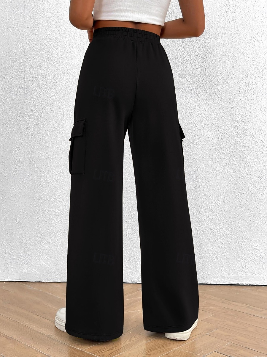 Women's Cargo Pants Chinos Vacation Streetwear Casual Full Length Medium Waist Plain Drawstring Pocket Comfy Comfort Micro-elastic Daily Outdoor Street Black White Dark Navy Royal Blue Spring Fall 2026 - $32.99 –P13