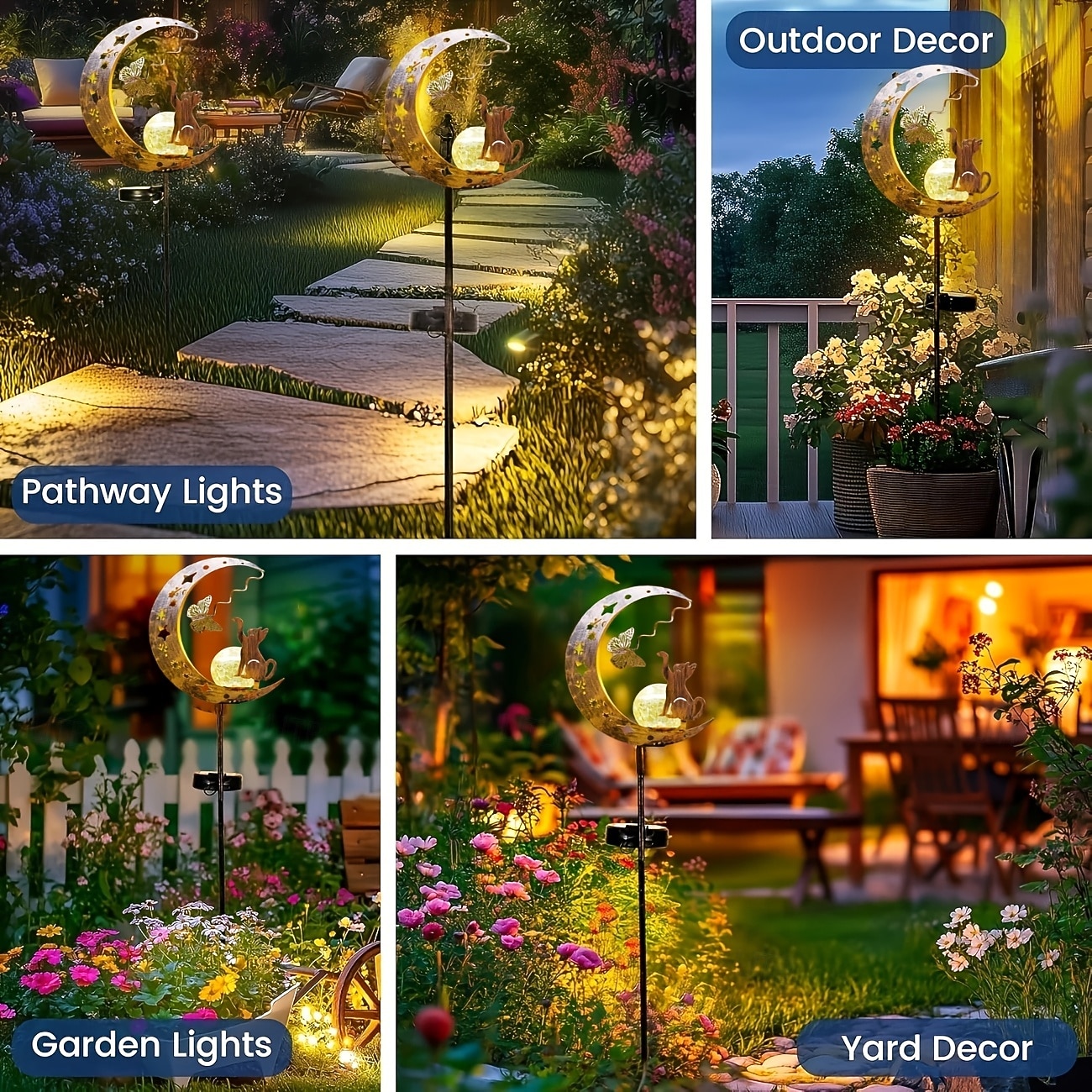 Outdoor Solar Waterproof Cat & Butterfly Metal Light-Up Spherical Stake Lamp, Decorative LED Garden, Yard, Pathway, Lawn, Patio, Villa, Farm Ambient & Landscape Lighting 2026 - $17.99 –P1
