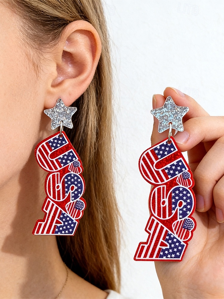 Patriotische Acryl-Ohrhänger für Damen, mehrfarbiger Statement-Schmuck in Rot, Weiß und Blau für die Feierlichkeiten zum 250. Jahrestag der USA, den Unabhängigkeitstag und den Alltag. 2026 - $7.99 –P4