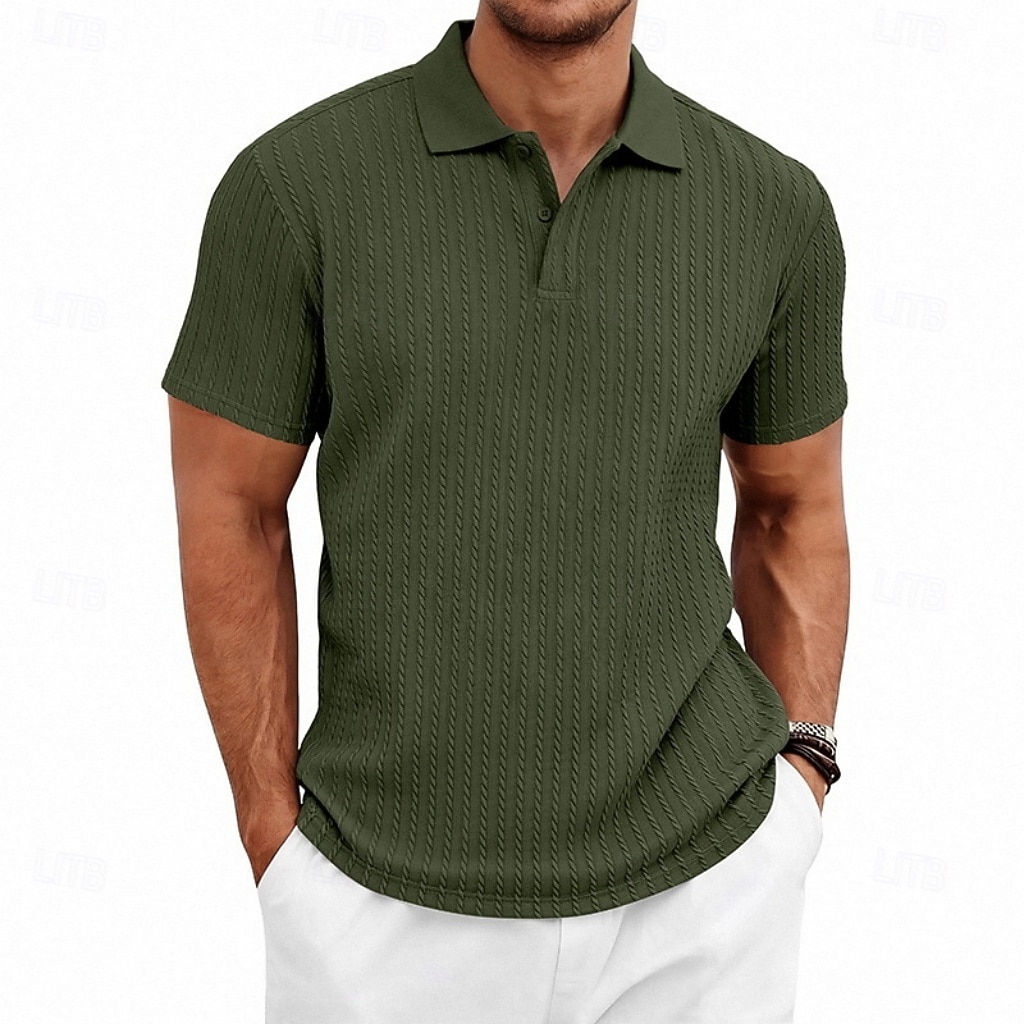 Herren Zopfstrick-Poloshirt Textur Geschäft Urlaub Revers Kurzarm Mode Modern Einfach Knöpfe Atmungsaktiv Sommer Frühling Schwarz Weiß Wein Marineblau Grün Khaki Zopfstrick-Poloshirt 2026 - $21.99 –P15