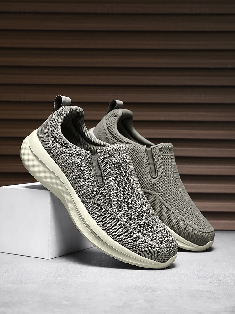 Grijze gebreide instapsneakers voor heren – lichtgewicht casual schoenen voor eiland- en cruisevakanties, ademende schoenen voor op reis en in resorts. 2026 - $42.99 –P4