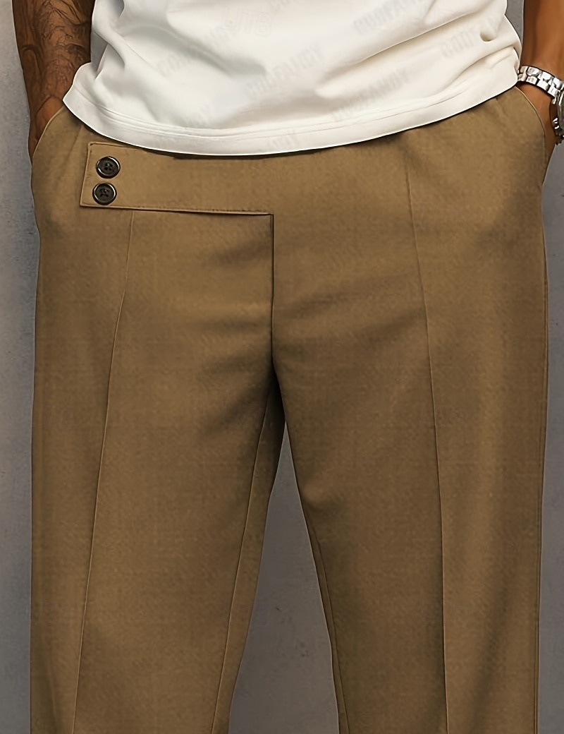 Bărbați Pantaloni Costume Buzunar Nasturi Simplu Confort Respirabil Lungime totală Casual Zilnic Casă Vacanță Modă Negru Kaki Inelastic 2026 - $31.99 –P2