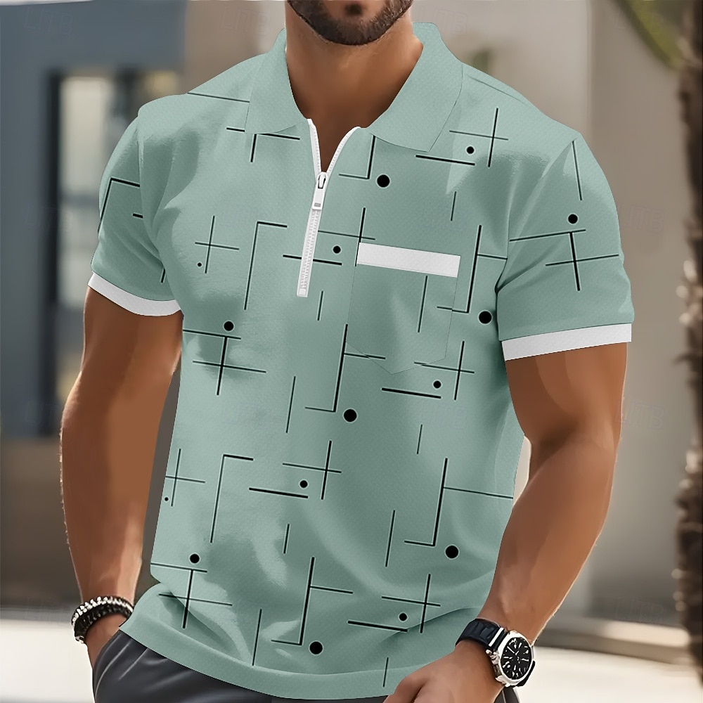 Per uomo Geometrico Polo Manica Corta Magliette polo Camicie con Colletto Business Casual All'aperto Athleisure Ferie Tasca Stampa 3D Polo con cerniera a un quarto Primavera & Estate Blu Bianco Verde del 2026 a $22.99 –P2