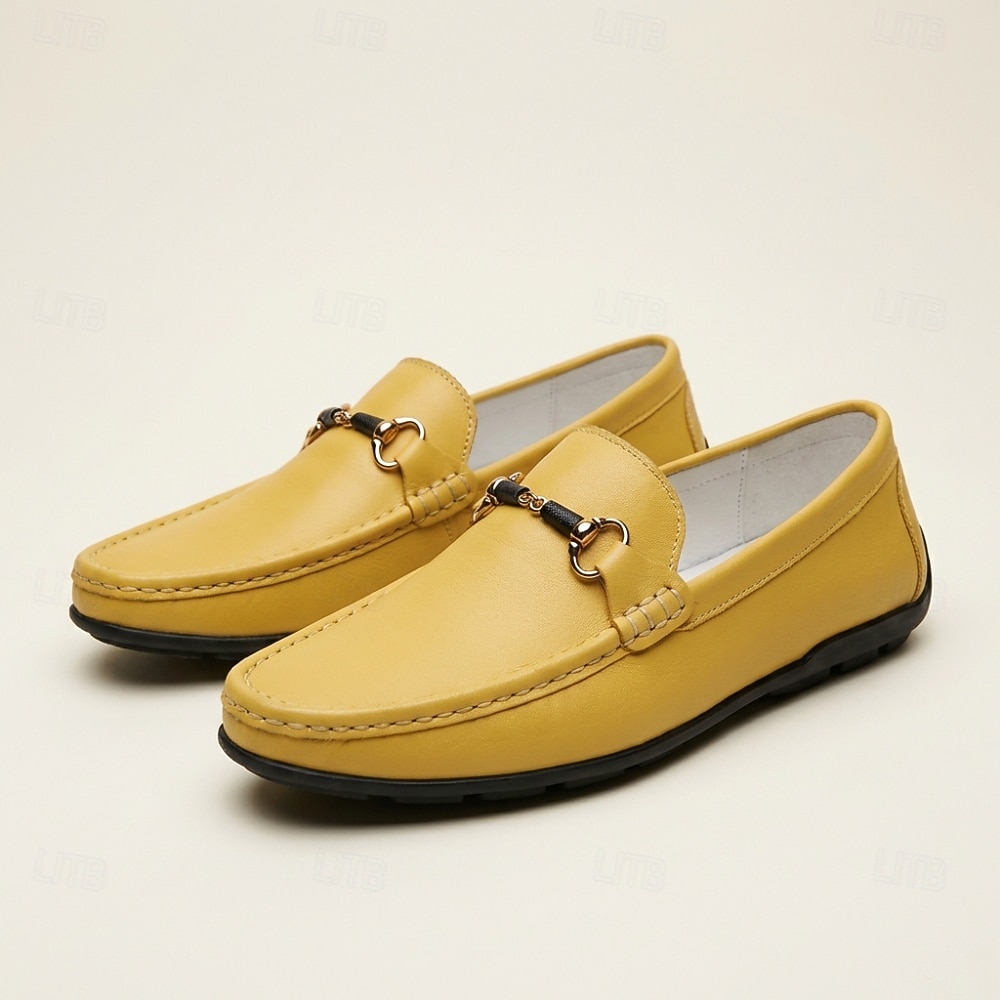 Ανδρικά κίτρινα μοκασίνια με slip-on, casual, με μεταλλικά στοιχεία και άνεση, για καθημερινή χρήση, ταξίδια, γραφείο, Σαββατοκύριακα και smart casual τζέντλεμαν. 2026 - $69.99 –P4