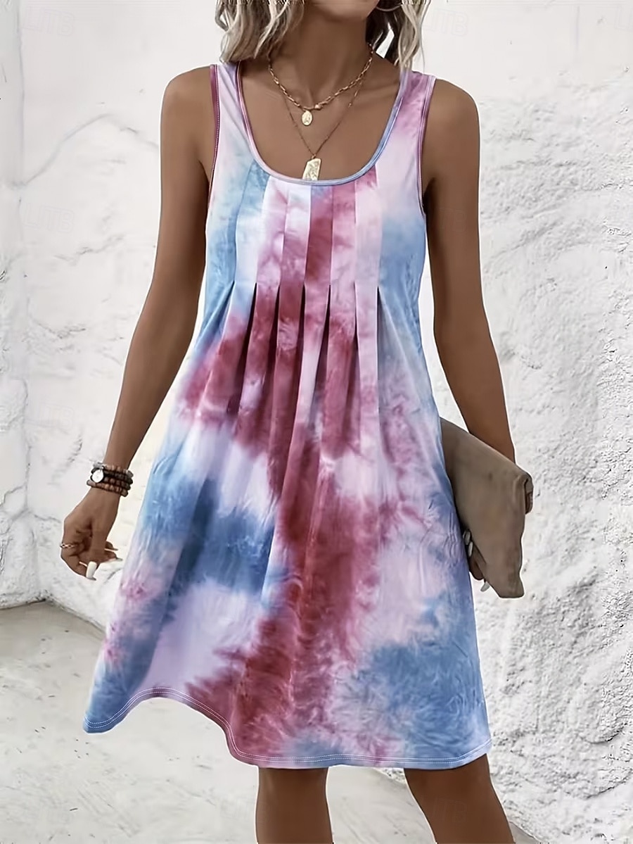 Mujer Mini vestido Vestido de verano Vestido de una línea Vestido sin tirantes Vacaciones Casual Playa Noche Ajuste regular Graphic Tie-dye Abstracto Sin Mangas Escote en U Azul Piscina Rojo Verde 2026 - $29.99 –P8