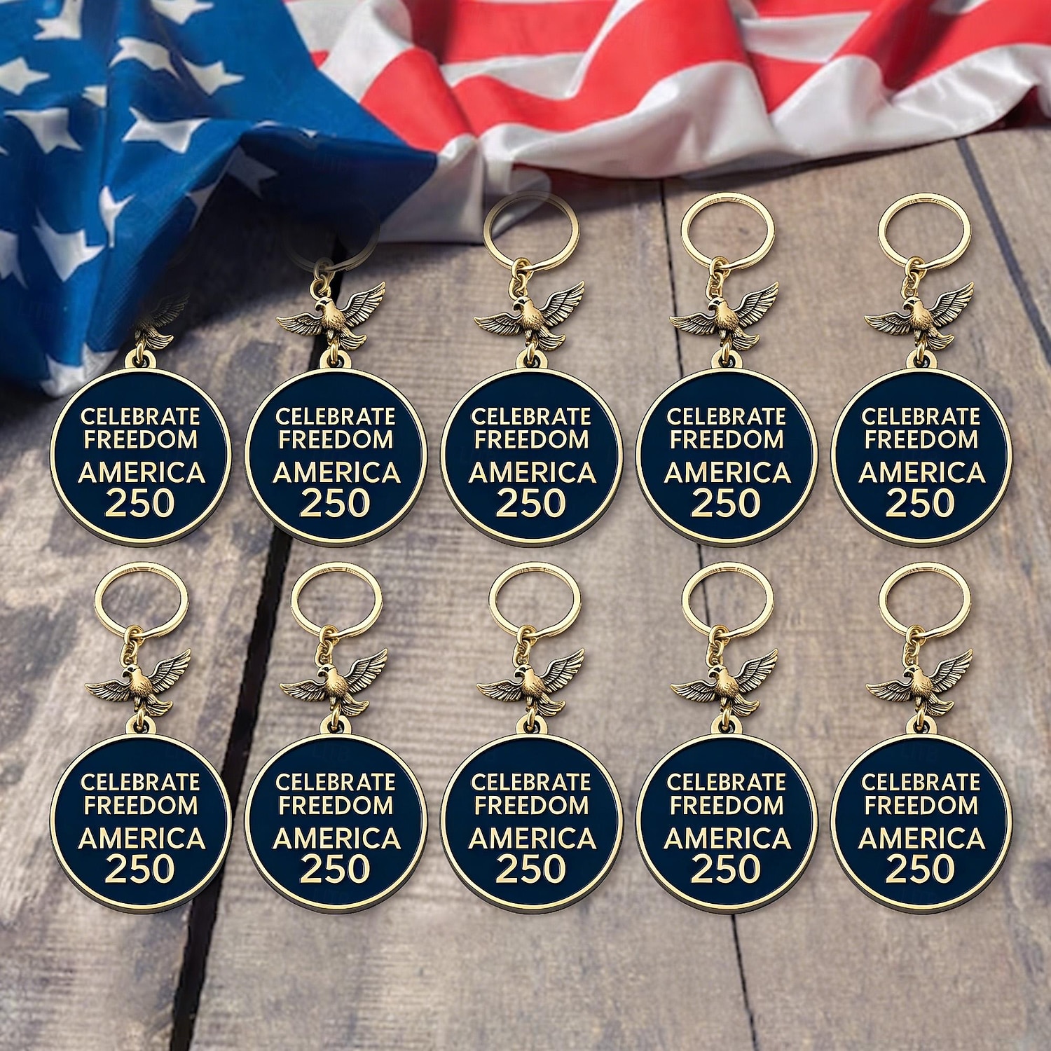Portachiavi da 10 pezzi per il 250° anniversario degli Stati Uniti, portachiavi con bandiera americana del corpo dei Marines 1776-2026, regali per veterani per cittadini statunitensi, decorazioni del 2026 a $16.99 –P4