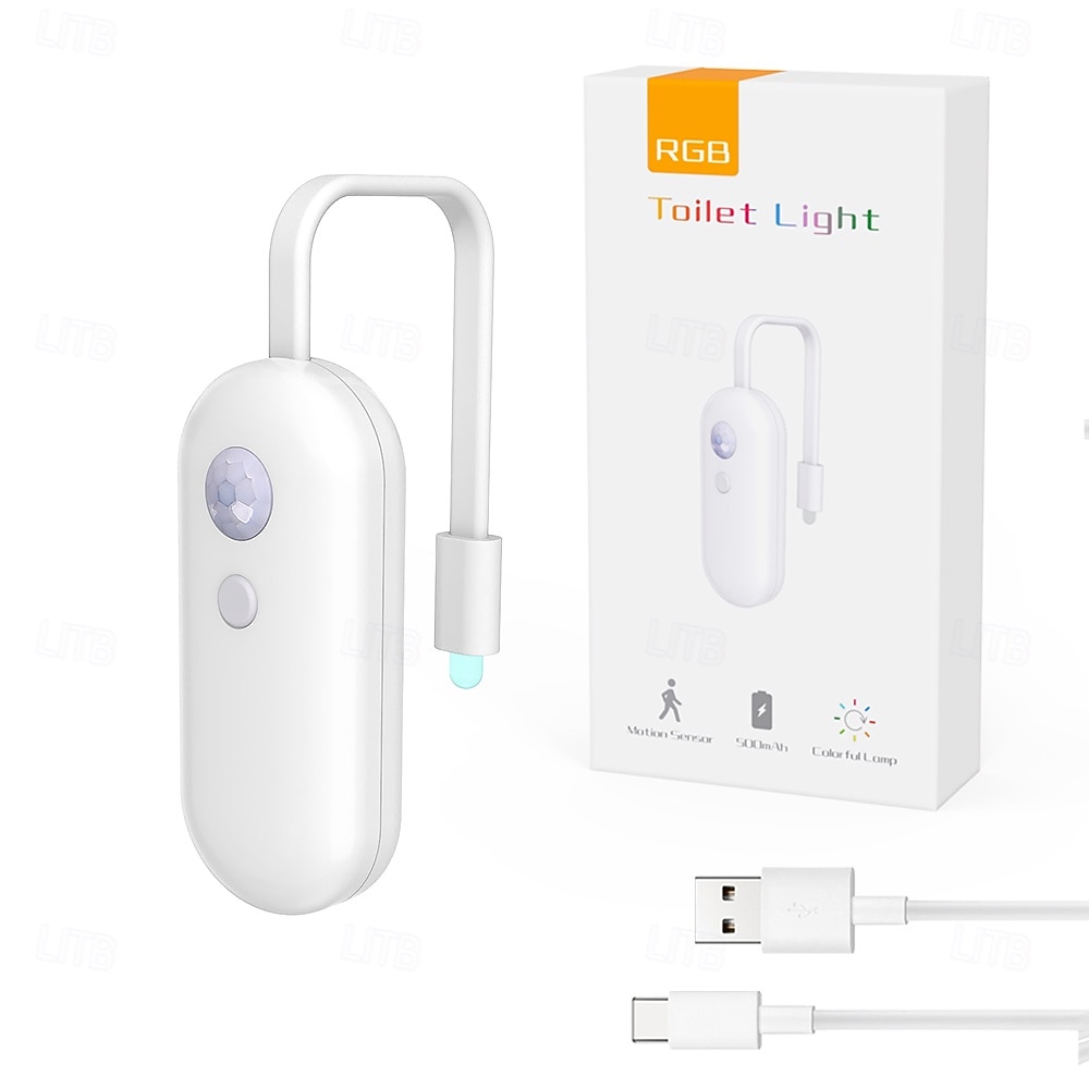 1 unidad de lámpara colgante con forma de gota de agua, novedosa y creativa, con sensor humano, luz ambiental inteligente y automática, luz nocturna RGB recargable para inodoro. 2026 - $12.99 –P3