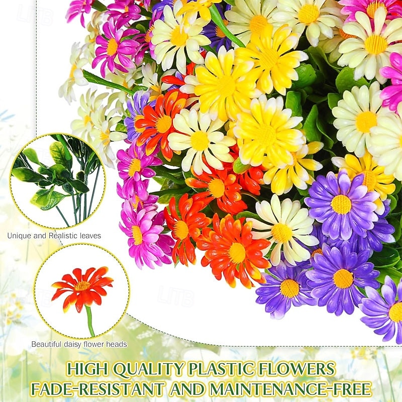 20 unidades de margaridas verdes artificiais &Crisântemos artificiais para decoração de interiores e exteriores, cercas de jardim, centros de mesa de jantar, arranjos florais de plástico. de 2026 por $31.99 –P4