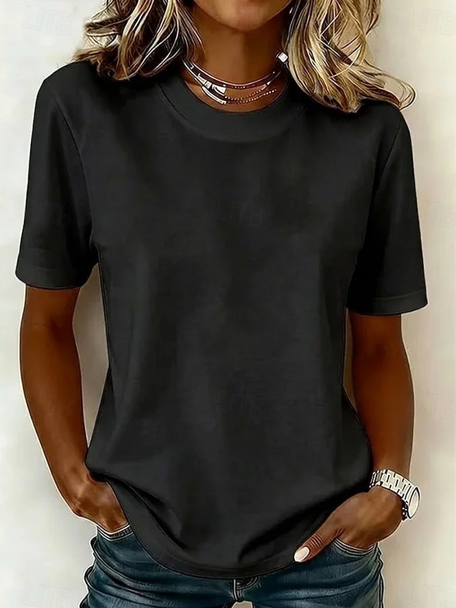 Kvinners 100% bomull T-skjorte topp ensfarget mote stilig grunnleggende kortermet rundhals regular topper daglig utgang helg blå svart hvit gul lysegrønn sommer vår 2026 - $19.99 –P11