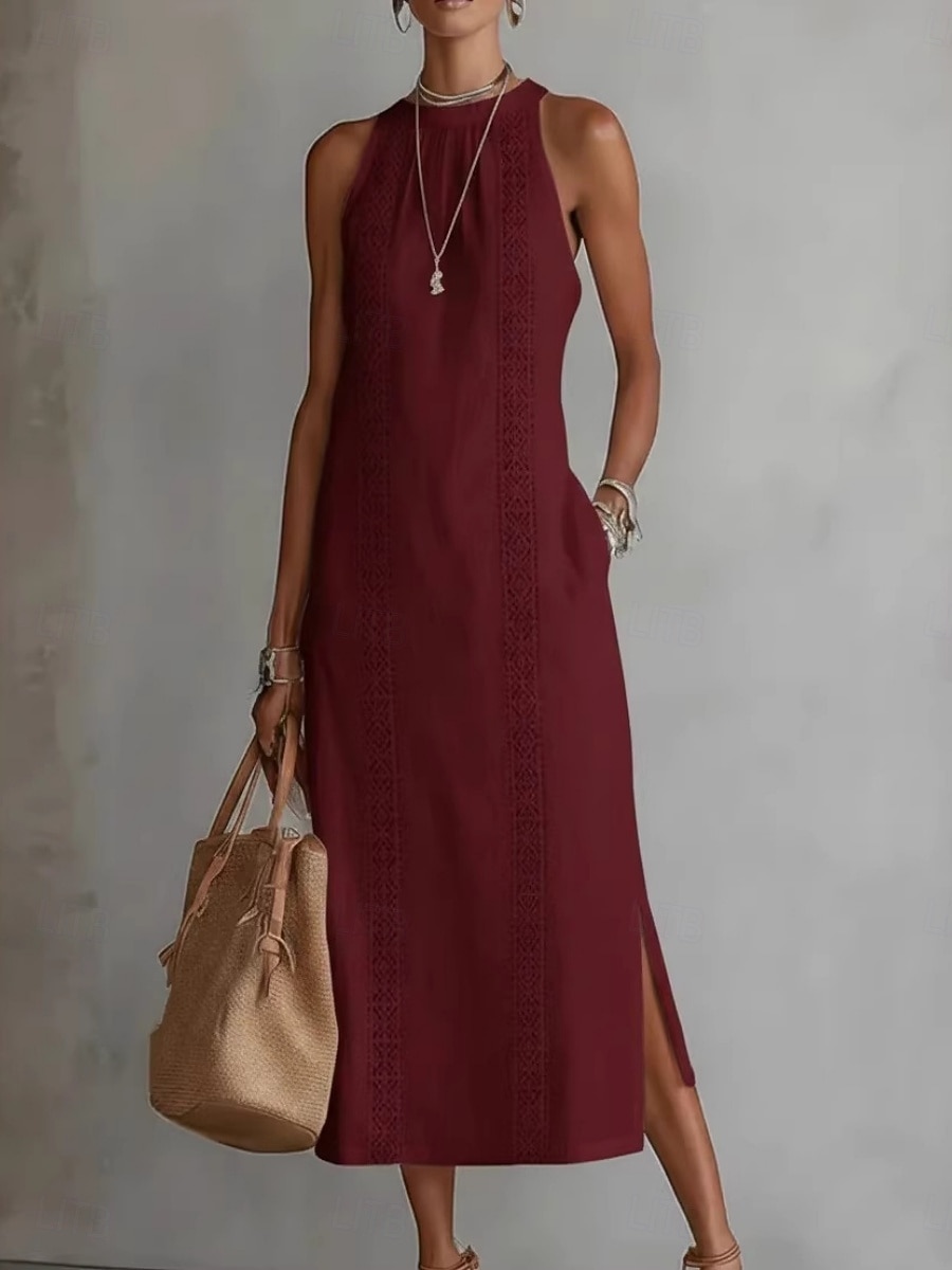Per donna Abito Midi Abiti effetto lino Abito Estivo Casual Quotidiano Vestibilità comoda Semplice Senza Maniche All'americana Blu Nero Bianco Giallo Estate del 2026 a $33.99 –P9