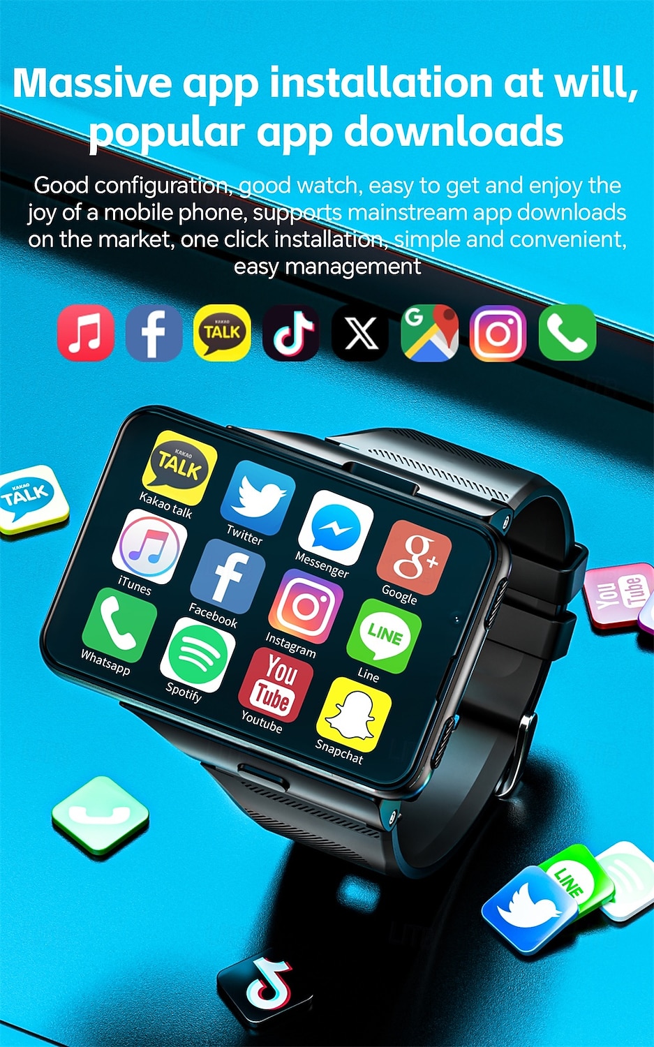 Relógio inteligente Lokmat Appllp Max de 2,88 polegadas com 4G LTE, pedômetro, calendário e câmera, compatível com dispositivos móveis, unissex, com classificação IPX-4 e caixa de 32 mm. de 2026 por $412.79 –P9