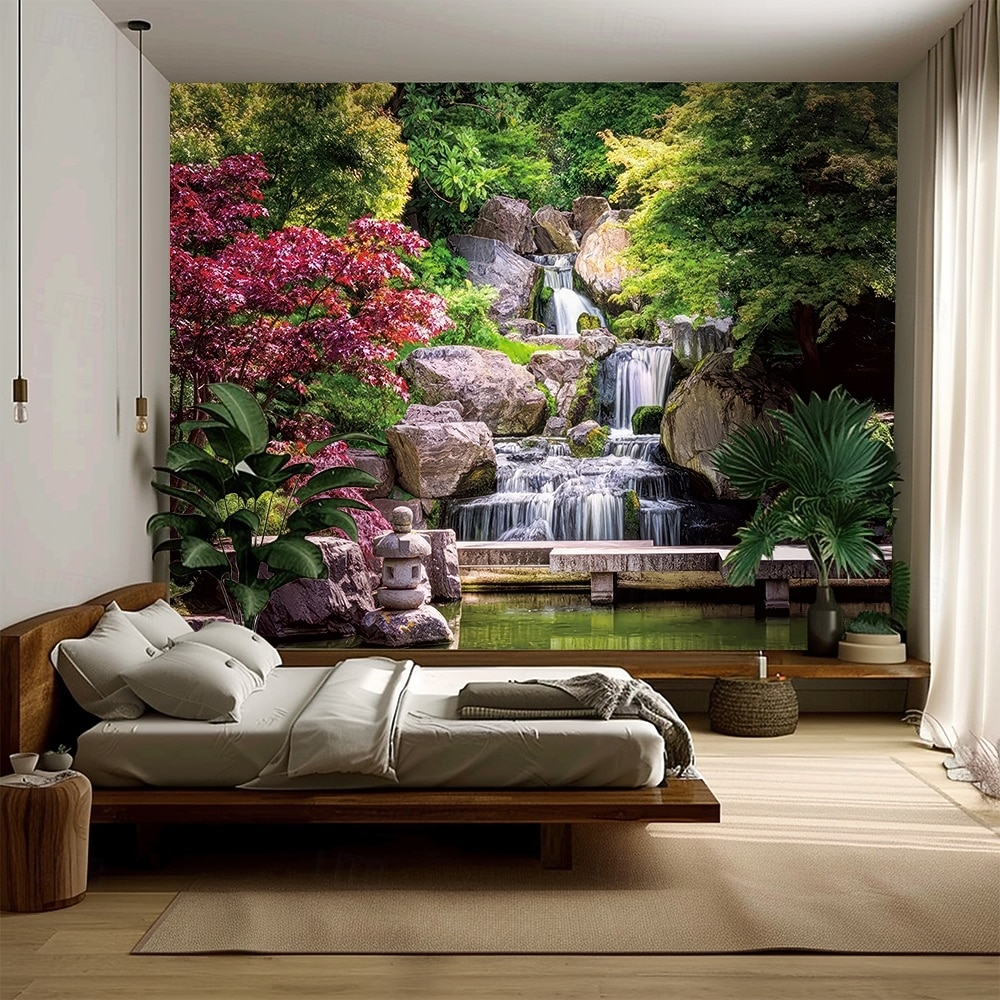Tapiz de pared 3D realista con paisaje natural, cascada y lago azul, bosque de ensueño, montaña y flores. Tapiz colgante para sala de estar, dormitorio, residencia estudiantil, hogar y oficina. 2026 - $45.99 –P9