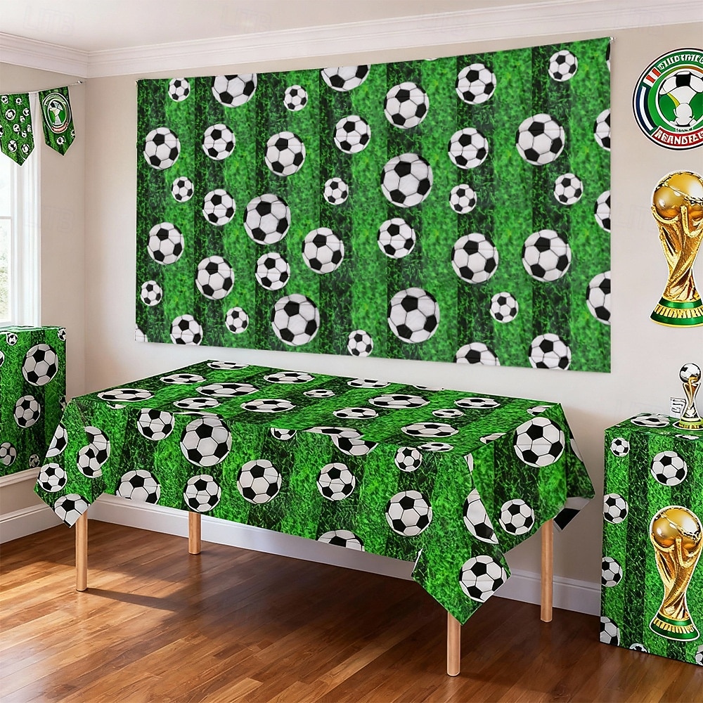 طقم من 3 مفارش طاولة لكرة القدم، مناسبة لمباريات الصيف العالمية، مقاس 54 × 108 بوصة، غطاء طاولة من البولي إيثيلين المقاوم للماء للاستخدام مرة واحدة، زينة طاولة لحفلات ذات طابع رياضي، مثالية لأعياد 2026 - $20.99 –P6