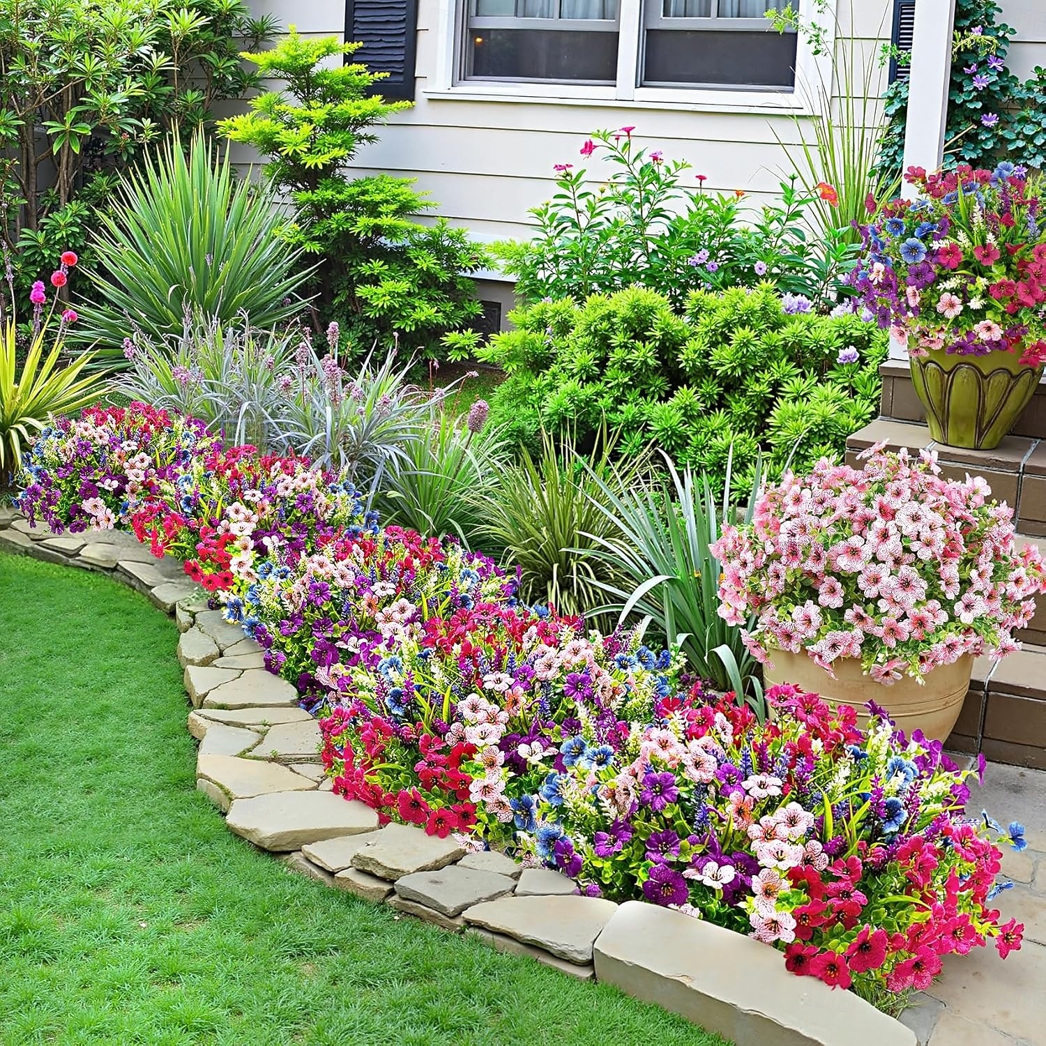 20 de pachete de flori artificiale pentru decorare în aer liber, flori de mătase artificiale, plante artificiale rezistente la UV, margarete artificiale, eucalipt, pentru primăvară, vară, grădină, 2026 - $31.99 –P6