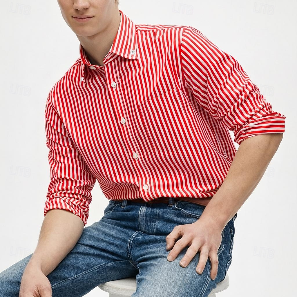 Per uomo Camicia Camicia elegante Camicia button-down Strisce verticali Casuale Quotidiano Blu marino Manica Lunga Collo ripiegato Tutte le stagioni Abbigliamento Patchwork del 2026 a $20.99 –P7