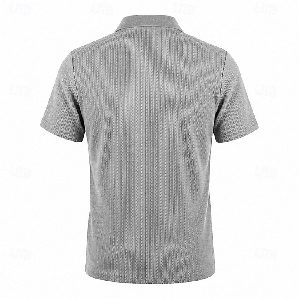 Herren Zopfstrick-Poloshirt Textur Geschäft Urlaub Revers Kurzarm Mode Modern Einfach Knöpfe Atmungsaktiv Sommer Frühling Schwarz Weiß Wein Marineblau Grün Khaki Zopfstrick-Poloshirt 2026 - $21.99 –P14