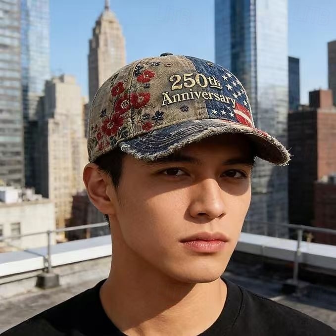 US Vintage 250th Anniversary Hat American Flag Patriotic Baseball Cap Floral Embroidery Distressed Denim Adjustable 4th of July Independence Day Gift for Men Women 2026 - $27.99 –P3