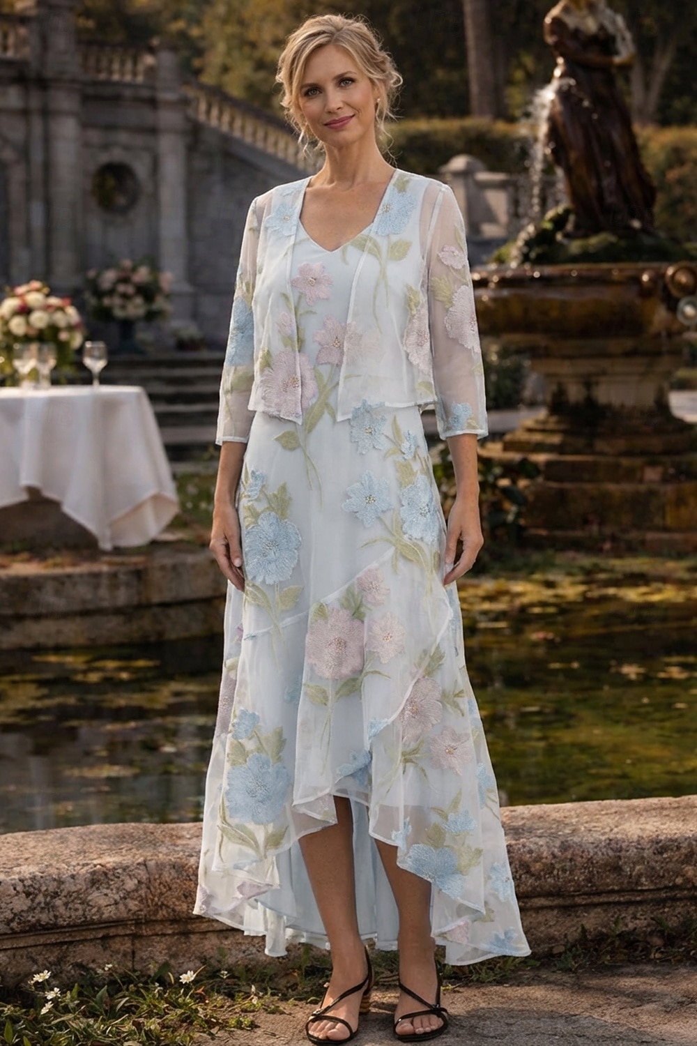 Из двух частей А-силуэт Ниже колена Свадебное платье для гостей Платье для матери невесты Без рукавов Рукав 3/4 V-образный вырез Элегантный стиль Простой Официальные Дерби в Кентукки Полуформальный 2026 - $196.99 –P1