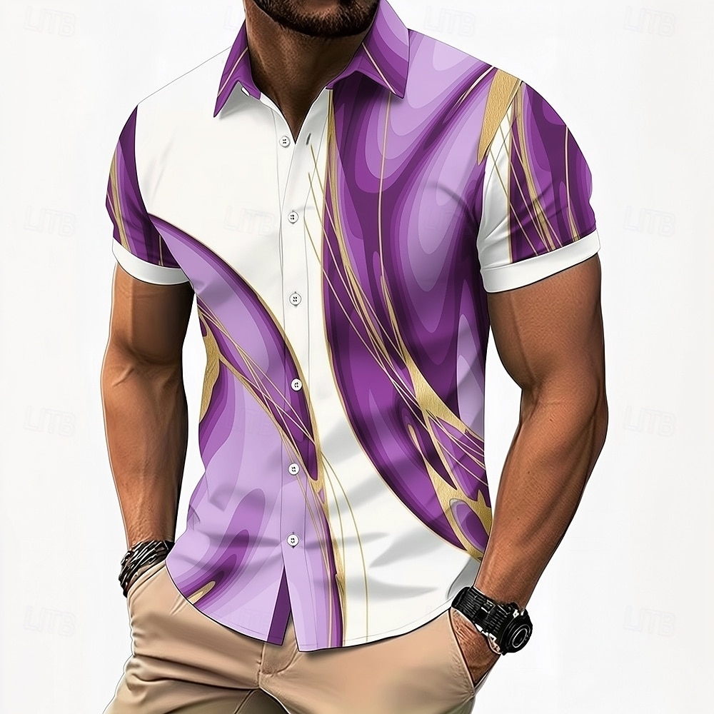 Voor heren Verloop Lijnen / golven Abstracte kunst Overhemd Overhemd met knopen Casual overhemd Korte mouw Mode-casual Streetwear Vakantie Lente Herfst Strijkijzer 3D-afdrukken shirts met kraag blauw 2026 - $25.99 –P3
