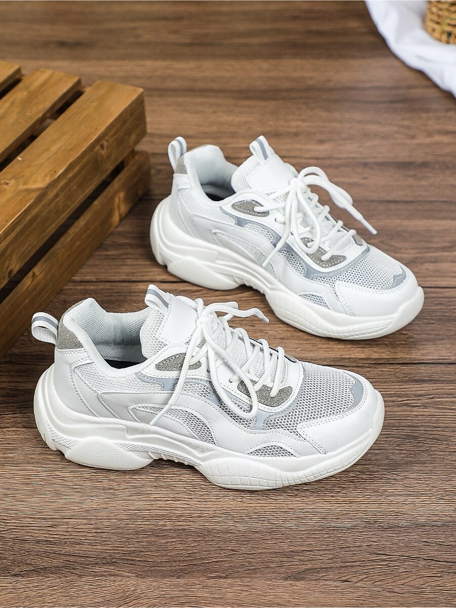Women's Chic White Platform Sneakers - Comfortable Lace-up Canvas Shoes for Daily Walking, Casual Office Wear & Urban Street Style 2026 - $46.99 –P4
