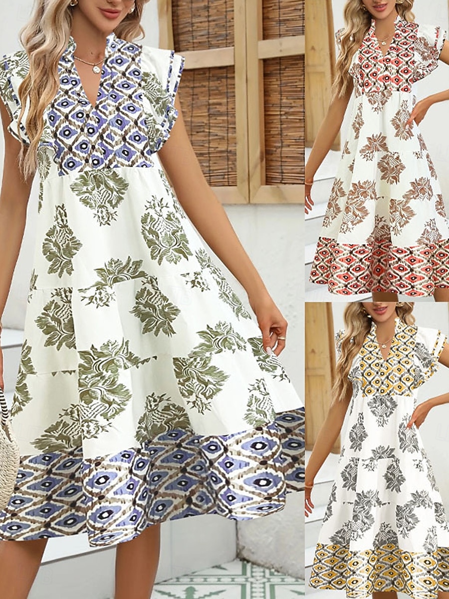 Femmes Robe Midi Robe bohème Robe Vintage Robe Décontractée Robe Fleurie Élégant Mode Moderne Extérieur Vacances Sortir Coupe régulière Fleuri Manche Courte Col en V Bleu Jaune Rouge Été Printemps de 2026 ? $37.99 –P1