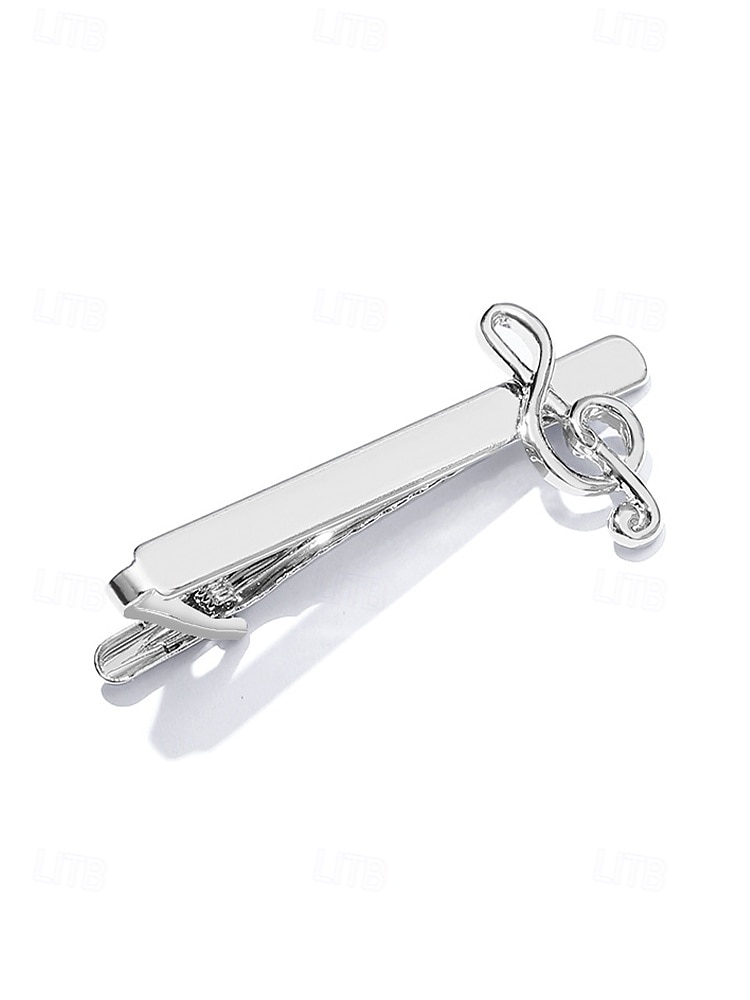 Prendedor de gravata masculino em liga metálica com formato de nota musical, acessório elegante e formal para casamentos, festas e trajes de negócios, design sofisticado em prata. de 2026 por $7.99 –P6