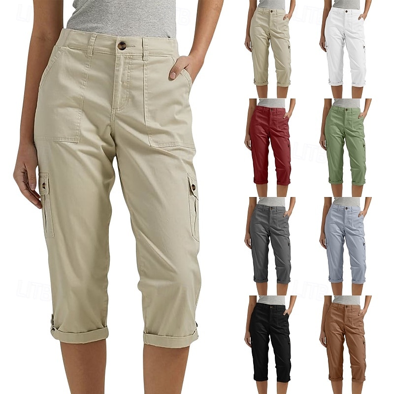 Per donna Pantaloni Cargo Pantaloni capri Chinos Vacanza Streetwear Casual Lunghezza al polpaccio Vita media Semplice Tasca Fascia Elastica Comodo Comodità Inelastico Quotidiano All'aperto Streetwear del 2026 a $33.99 –P1