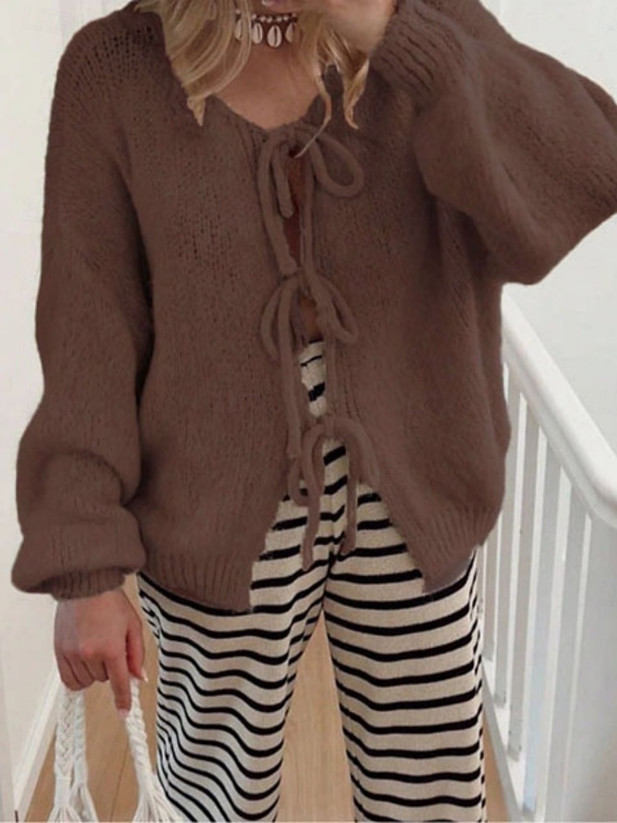 Γυναικεία Πουλόβερ Ζακέτα Μοντέρνα Κομψό στυλ street Καθημερινό Μονόχρωμες Κοτλέ Λαιμόκοψη V Με Κορδόνια Πλεκτό Μακρυμάνικο Κανονικά μπλουζάκια Πλέκω Καθημερινά ΕΞΩΤΕΡΙΚΟΥ ΧΩΡΟΥ Σαββατοκύριακο 2026 - $31.99 –P5