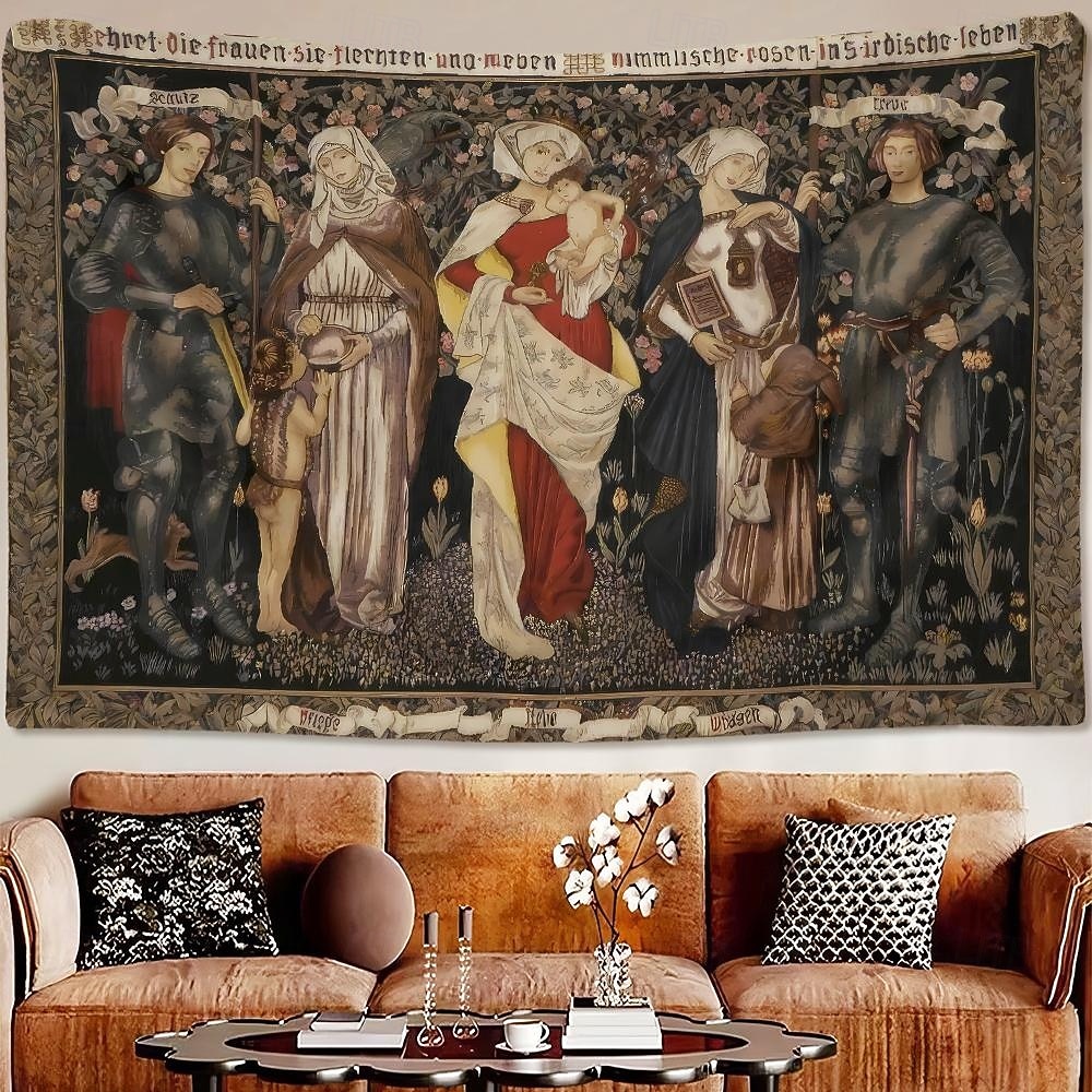 Tapisserie murale médiévale représentant le roi Arthur, un chevalier, avec le texte d'Arthur, une croix celtique et un écu royal. Tissu vintage à suspendre, idéal pour une bibliothèque, un garage de 2026 ? $42.99 –P8