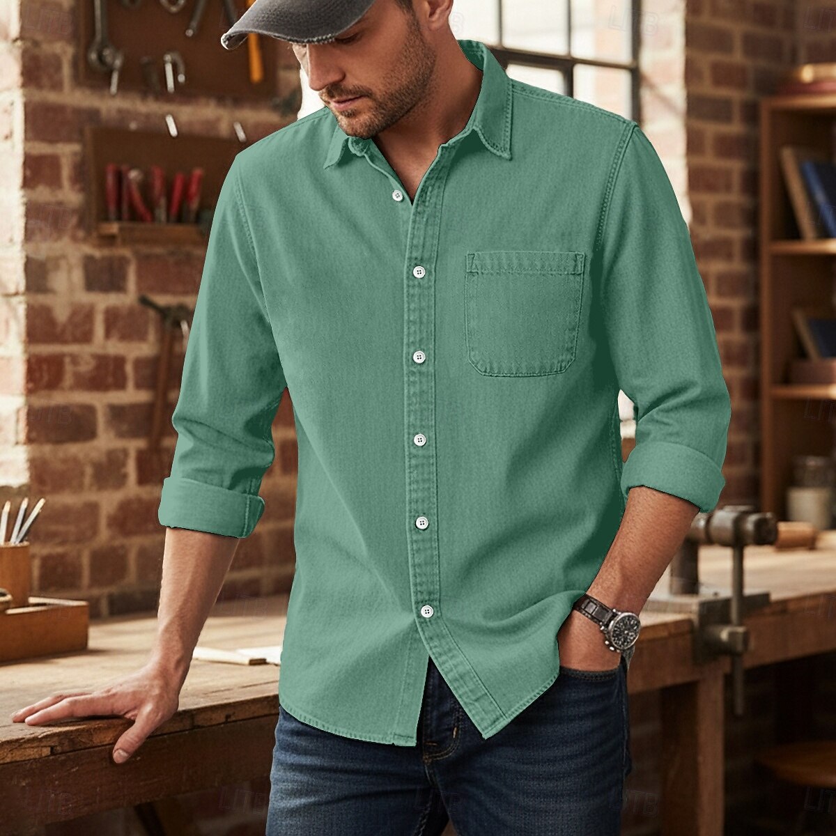 Per uomo Camicia Camicia casual Camicia con Bottoni Camicia cargo Camicia lavata con acido Nero Verde chiaro Vino Blu Viola Manica Lunga Semplice Bavero Casuale Quotidiano Puro Abbigliamento Vintage del 2026 a $31.99 –P3
